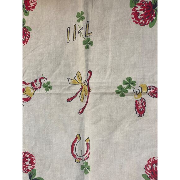Vintage Printed Tablecloth Lucky 4 Leaf Clovers Startex 31.25" x 26.5" - Picture 6 of 7